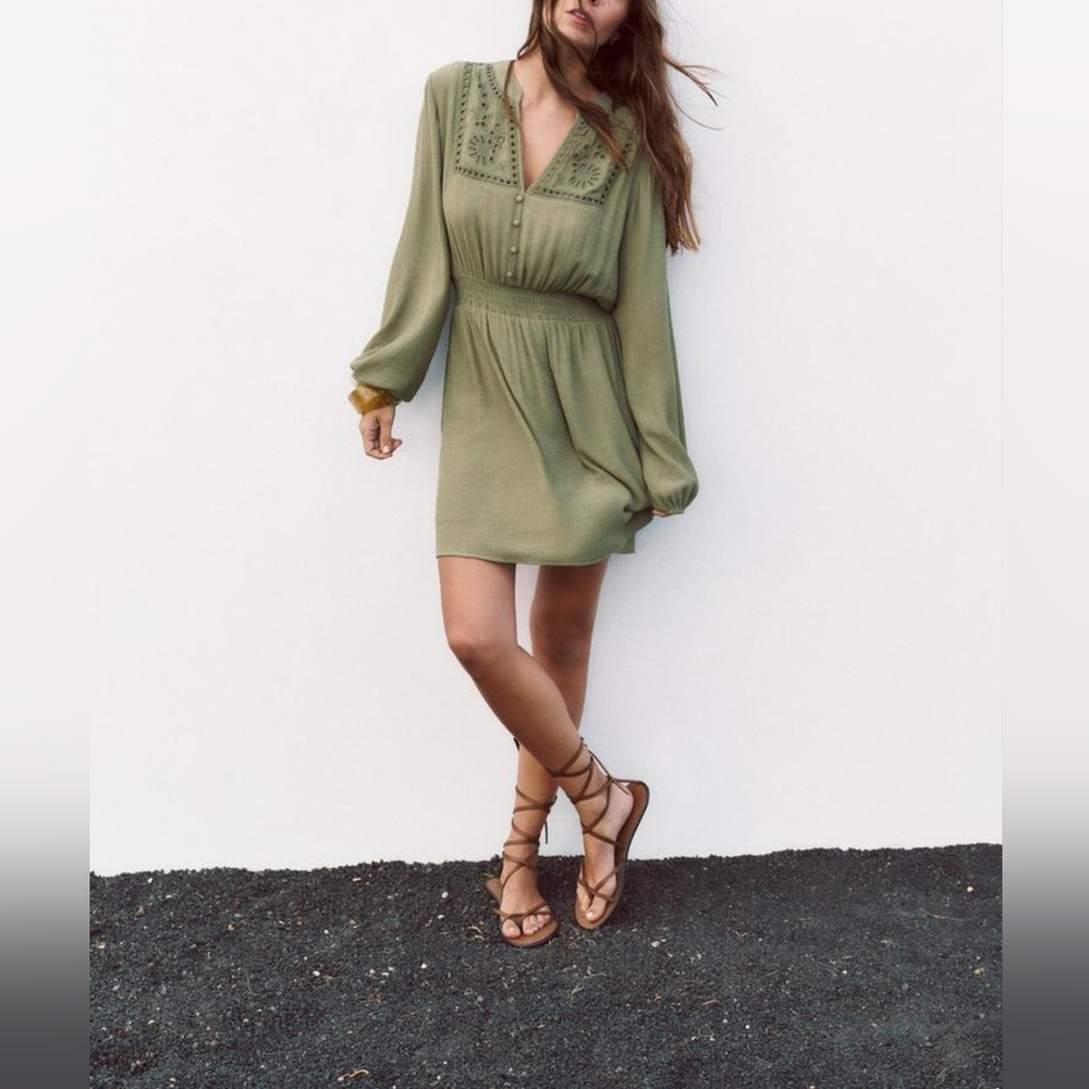 ZARA OPEN WORK EMBROIDERED MINI DRESS